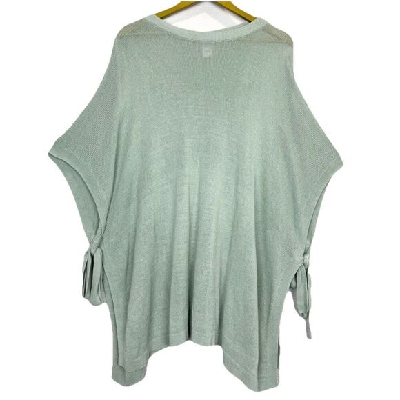 J.Jill Linen Blend Side-Tie Pullover Poncho Knit Top One Size Green Lagenlook - Picture 2 of 8